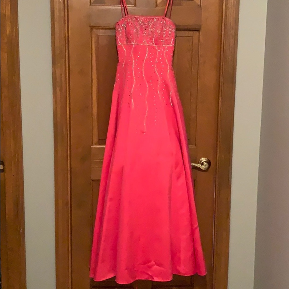 Cache pink lace back prom dress